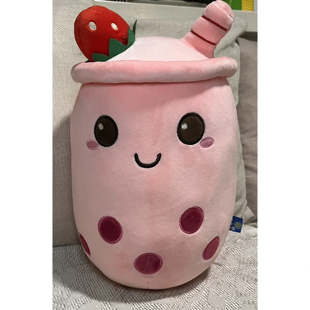 New Cute Bubble Cup Strawberry Milk Tea Boba Soft Stuffed Plush Pillow Kawaii